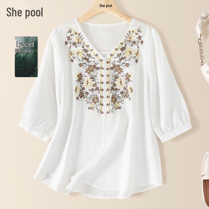 Women's Embroidered V-Neck Loose-Fit Shirt