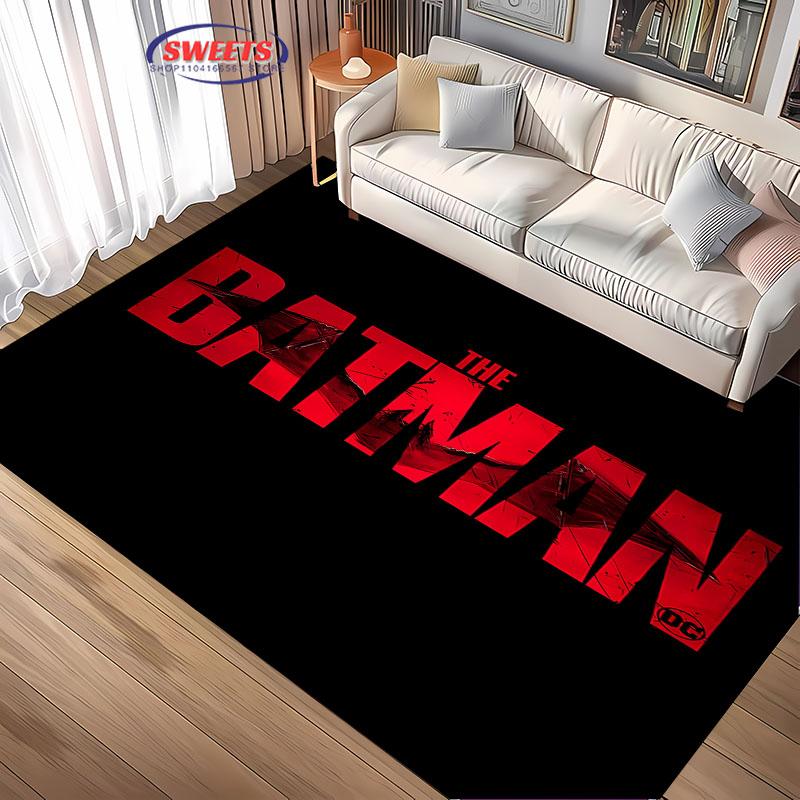 Č. 1 Kobercový motiv s logem Batmana, Koberec do obývacího pokoje, ložnice, Kobercový rohožka k posteli, Pohodlný, protiskluzový, odolný koberec, Moderní jednoduchý styl, Omyvatelný koberec
