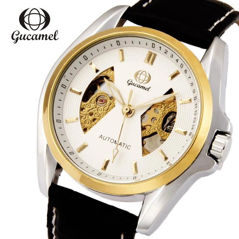 Топ новые модные мужские механические часы с прозрачной задней крышкой, автоматические механические водонепроницаемые люминесцентные наручные часы