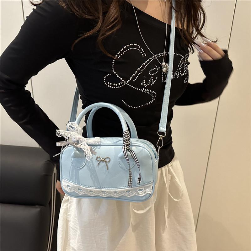 Sweet Ribbon Boston Shoulder Bags for Women Commuter Versatile Ladies Crossbody Bag Solid Color Female Pu Leather Handbags Purse