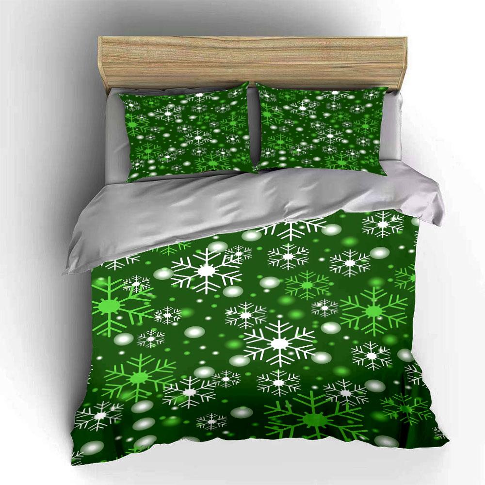 Green Snowflake Bedding Set Bedding Duvet Cover Set Duvet Cover Pillowcases (1 * Duvet Cover 2 * Pillowcases, without duvet insert)