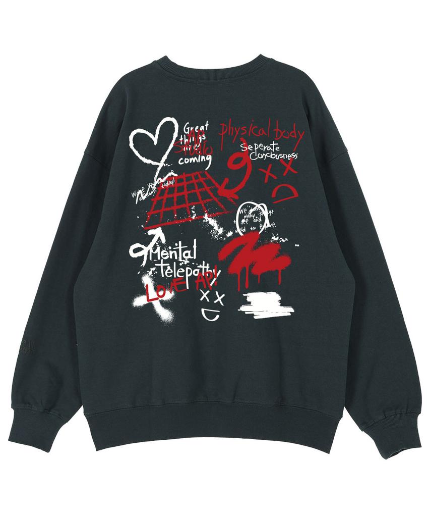 ASTRAL PROJECTION Graffiti Oversized Drop Shoulder Sweatshirt_Green