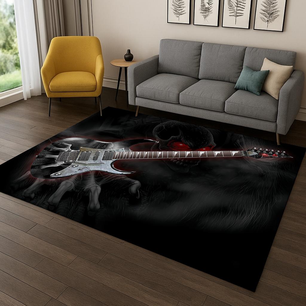 Electric Guitar Bass Carpet Rug for Bedroom Living Room Sofa Doormat Kitchen Home Decor,Kid Game Area Rug Non-slip Floor Mat