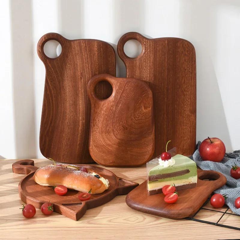 1pc Solid Wood Ebony Cutting Block Multifunctional Kitchen Tray Steak Fruit Bread Cutting Board Household Food Serving Tool