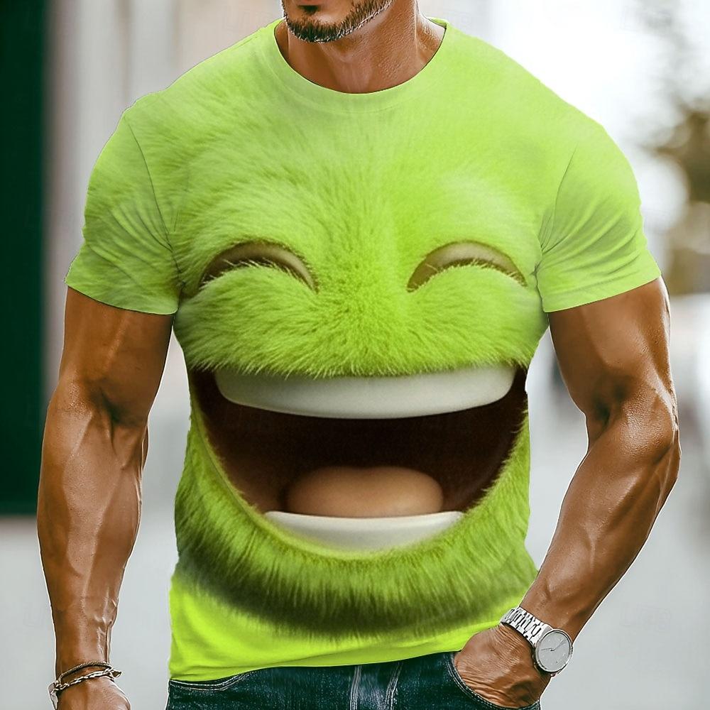 Men's Funny Emotes T Shirt Short Sleeve T Shirt 3D Print Crew Neck Shirt Fashion Exaggerated Casual Daily Street