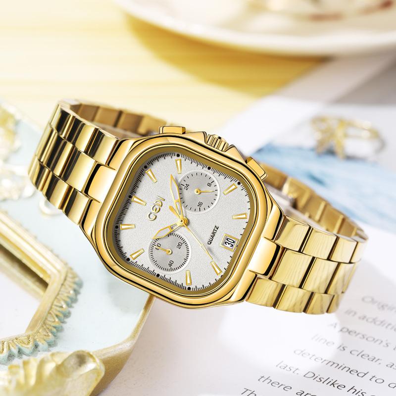 Five-Pin High-End Women'S Watch Niche Square Disc Calendar High-Value Steel Belt Watch Watch