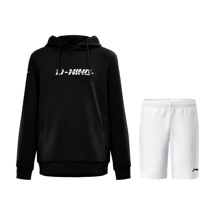 

Li Ning Минималистичный Стильный Пуловер С Длинным Рукавом Толстовка Удобный Мягкий Повседневный Спортивный Костюм Толстовка Унисекс, шорты AWDUG83-1+AAPU339-1 2XL