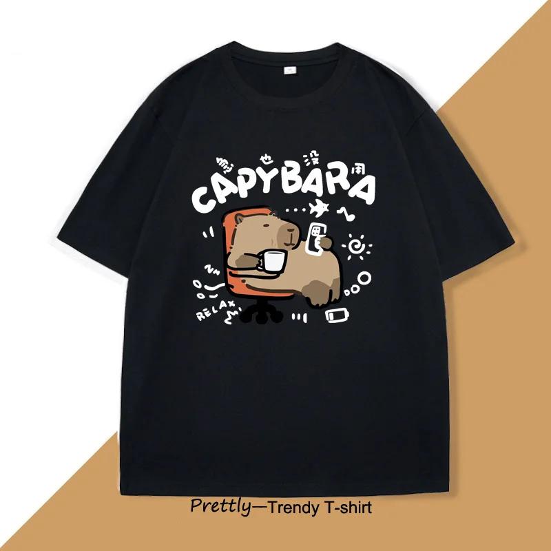 Funny Capybara T-Shirt Lazy Cute Animal Capybara T Shirts Funny T Shirt Men Cotton Oversized Unisex Short Sleeve Tee Clothes