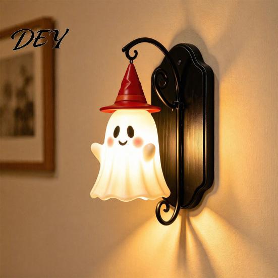Personalisiertes Einweihungsgeschenk Niedliche Geister-Wandleuchte, Zaubererhut-Lampe, Dekorativer Einzigartiger Halloween-Lampenhalter für Hausflur Eingang Schlafzimmer Dekor