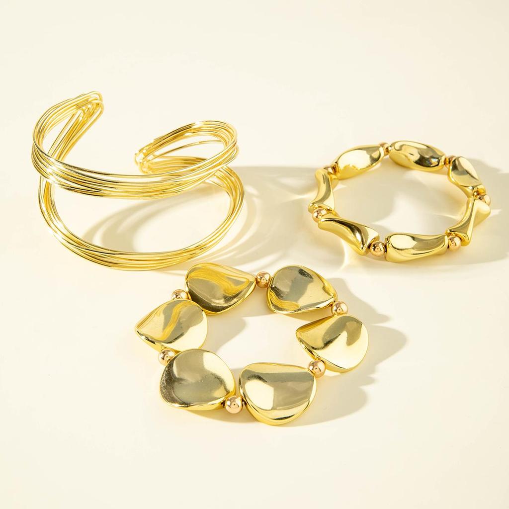 Ensemble de 3 bracelets ouverts dorés et argentés de mode européenne et américaine pour femmes filles bijoux fête fait main