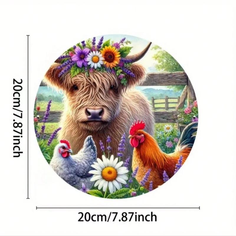 Metal Wall Art Highland Cow and Chicken Decor Rustproof Waterproof Home Decoration
