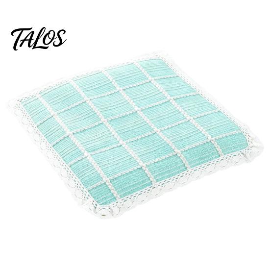 Thin Seat Pad for Home Cotton Linen Chair Pad, Striped Plaid Dining Mat with Lace Trim, Lightweight Wood Chairs Breathable Ties Office Barstool
