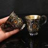 Classical Antique Metal Chalices Goblet with Handle Retro Engraving Small Shot Glass Wine Cup For Parties And Collectors