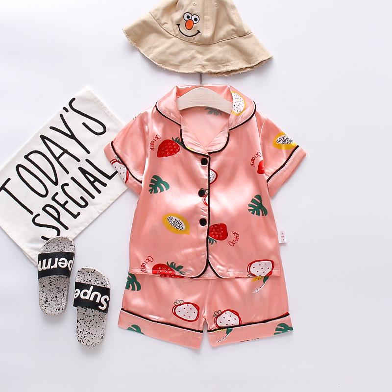 BB58 Mufurui Summer Kids' Silk Bear Cartoon Pajama Short Sleeve Two-Piece Set