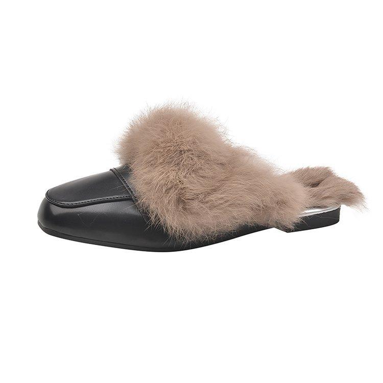 Baotou Slippers Women's 2025 Autumn and Winter New Outer Wear Fashionable Foreign Style Popular Flat Bottom Retro Non-slip Fluff Mop