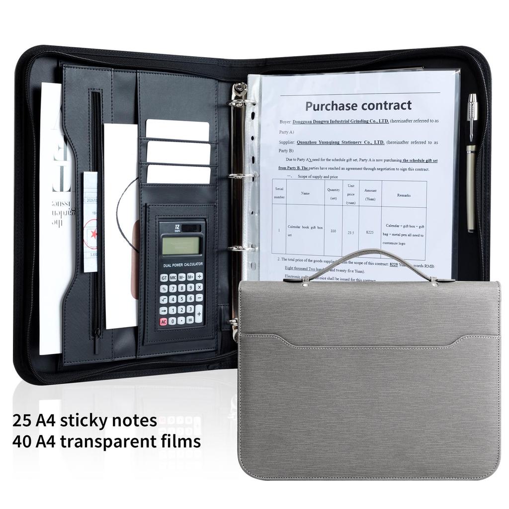 A4 Leather Manager Portfolio with Calculator - Portable, Multifunctional Zipper Folder for Customer Meetings and Room Transactions