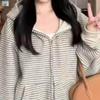 Damen gestreifter Reißverschluss Hoodie Cardigan - Koreanischer Stil, Frühling/Herbst 2026
