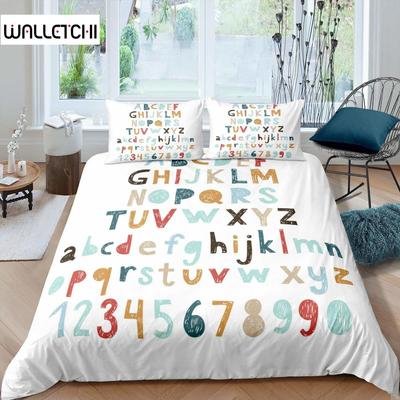 Kinder-Alphabet-Bettbezug-Set, Polyester, digitales Muster, Bettwäsche-Set, Bildung, Bettbezug, Twin Size, handbemalt, Bettbezug