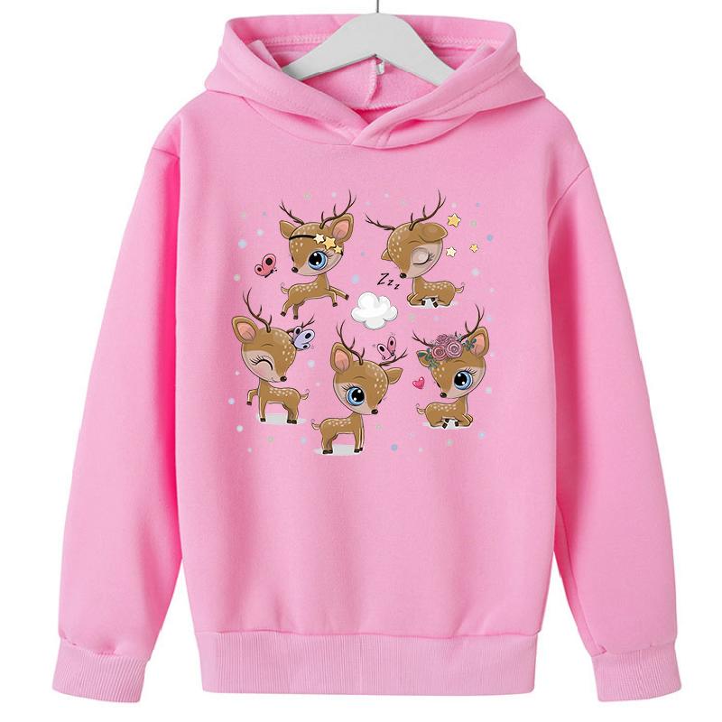 2025 Popular Christmas Casual Round Neck Reindeer Print Children's Hoodie, Long Sleeved Girls' Sportswear, Comfortable and Versatile Top