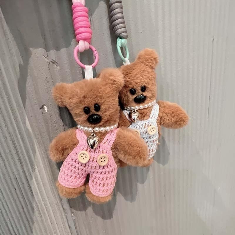 Plushy Bear Keychain Cartoon Animal Pendant Keyring Fashionable Squeaky Key Rings Jewelry for Backpacks and Phones