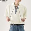 INCERUN Summer Men Short Sleeve Striped Patchwork Lace-up Casual Loose T-shirts