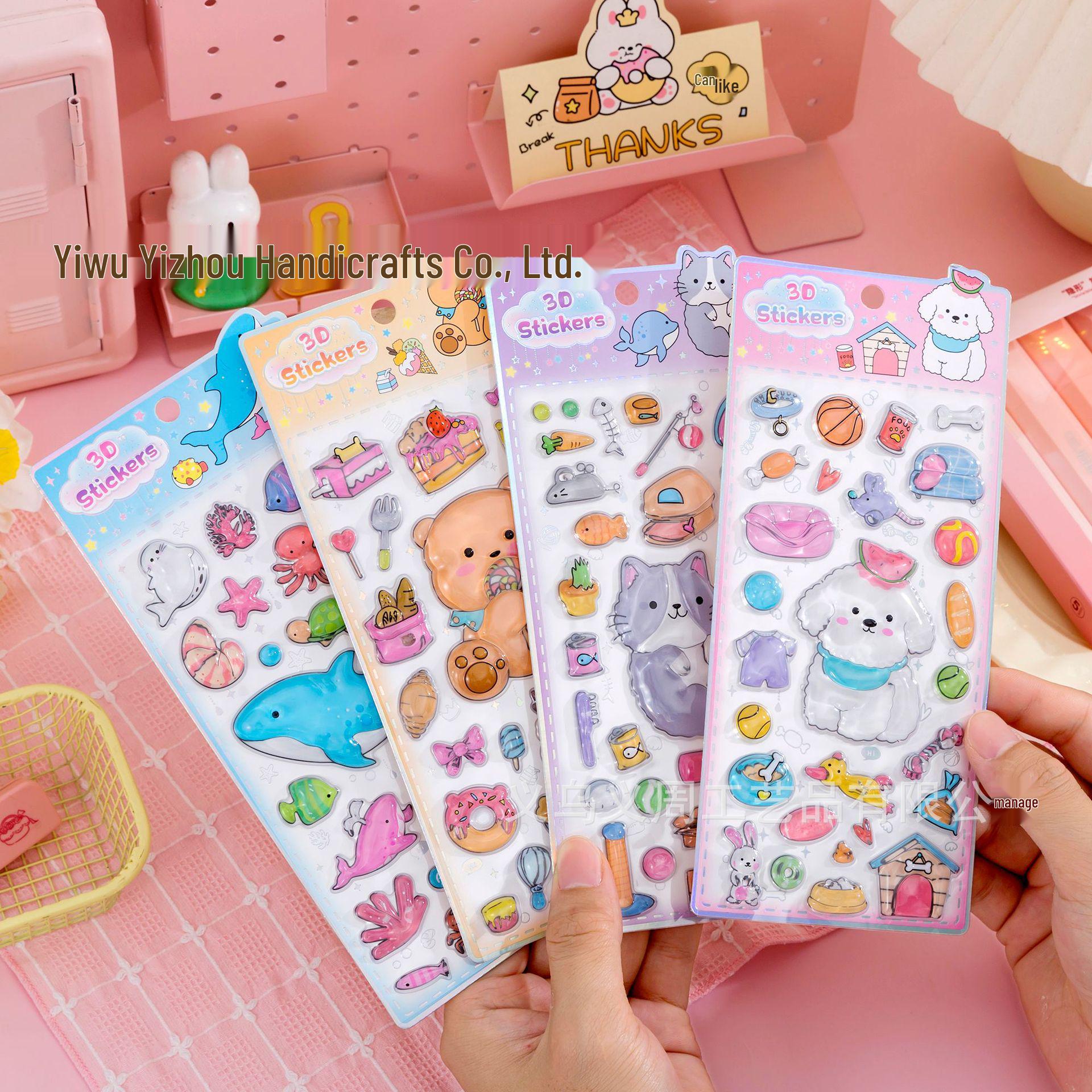 3D Crystal Cartoon Animal Stickers - Cute Ocean-Themed, Embossed Bubble Stickers for DIY Journals