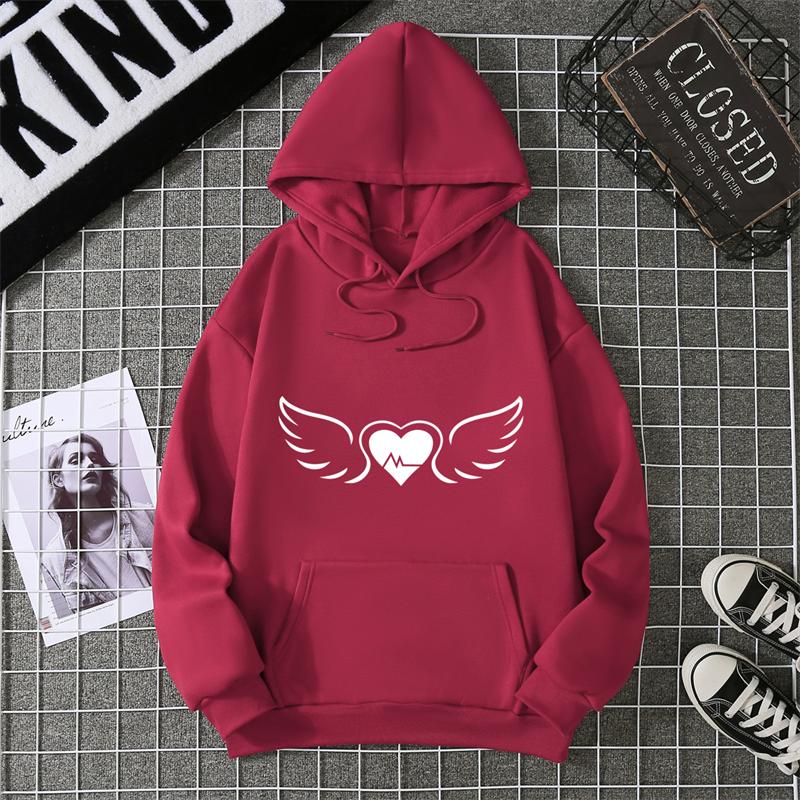 Unisex Wings Heart Print Hoodie Sweatshirt Couple Style Sleeve Long Lasting Fashionable Top Women's Men's Clothing