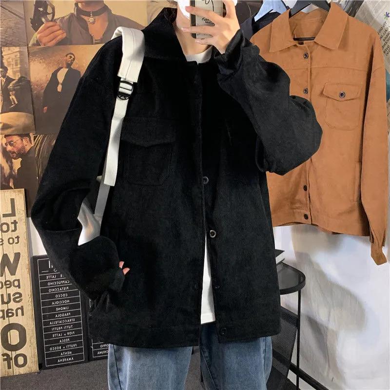 Men's Clothing Japan Style Vintage Coats Casual Solid Color Autumn Winter Lapel Fashion Single-breasted Loose Corduroy Jackets