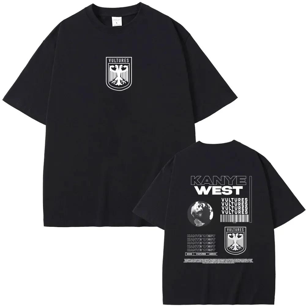 Rapper Kanye West Vultures New Music Album Graphic T Shirts Unisex Wounisex Hip Hop Fashion Oversized Tshirts Malecotton Tshirt Black