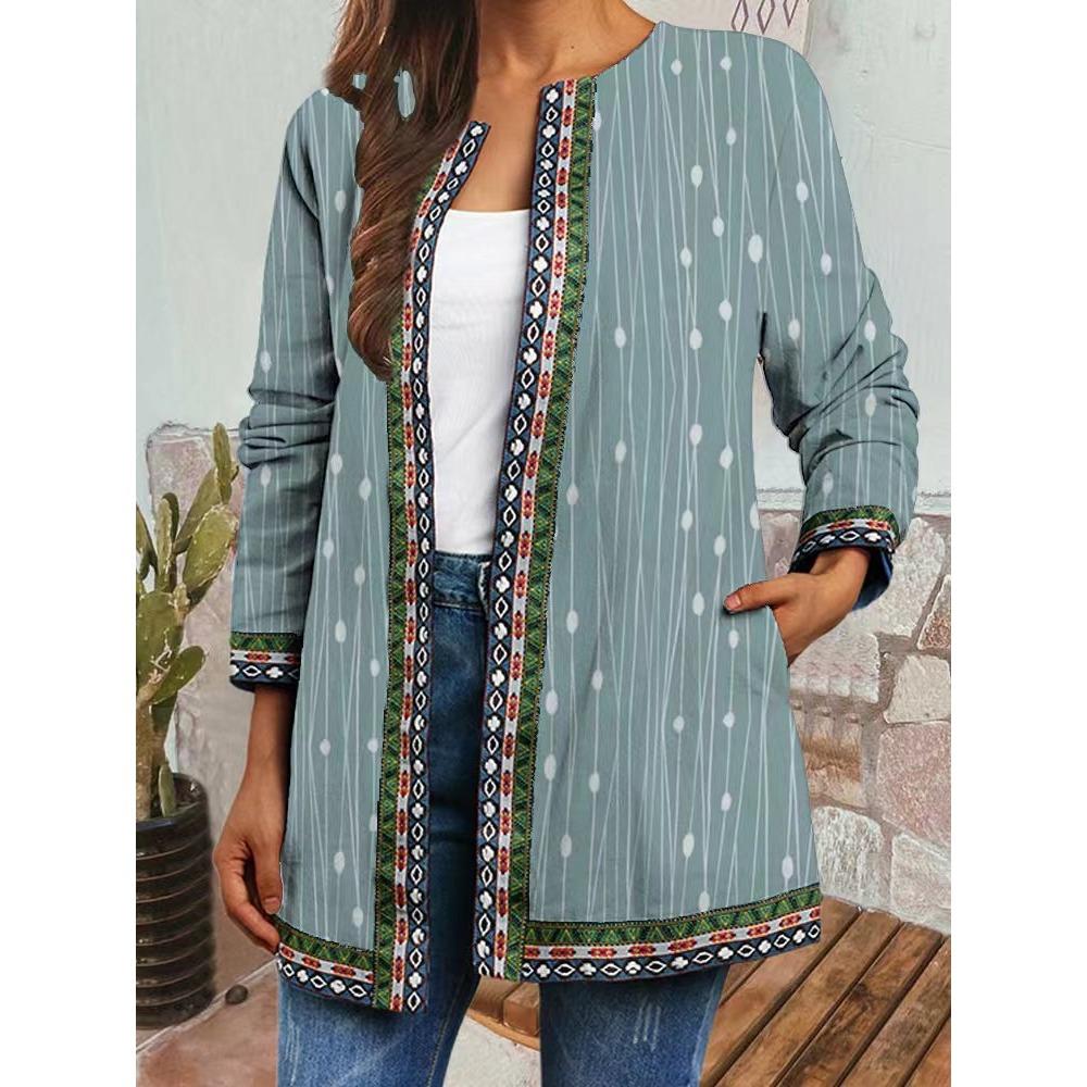 

GMXIA осень зима винтажный этнический стиль принт большой размер куртка кардиган женская одежда M