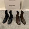 White high-heeled square head thin French small short boots women's shoes 2024 new spring and autumn single boots brown Martin boots