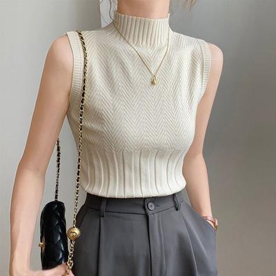 Turtleneck Camisole Tank Top for Women Spring - Summer Slim - Fit Outer - Wear Sleeveless Medium - Neck Knitted Base Layer Top