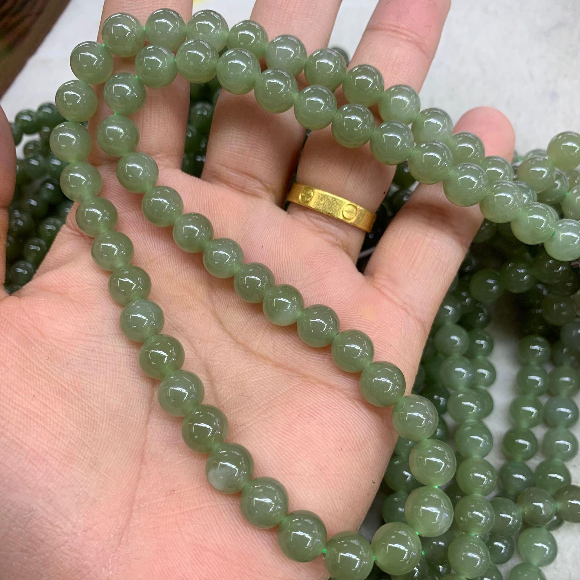 Hetian Jade Water Green 56-Bead Necklace, 8mm Qinghai Material Mom Chain