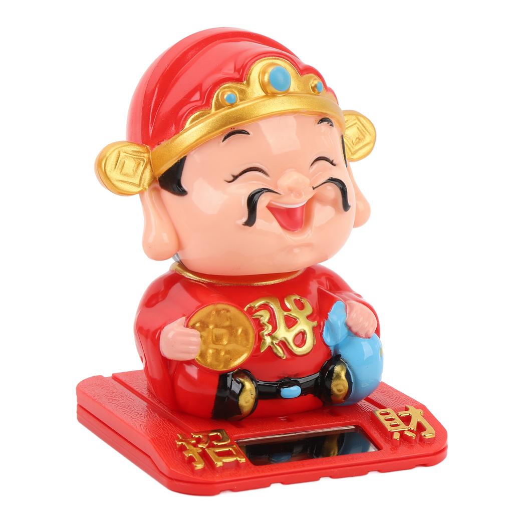 Cai Shen Statue Light Sensing Automatic Nodding Cai Shen Figurine for Car Dashboard Hotel