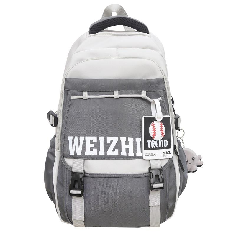 

Middle School Color Block Student Schoolbag for Men Women Large Capacity Durable Backpack Letter Backpack серый