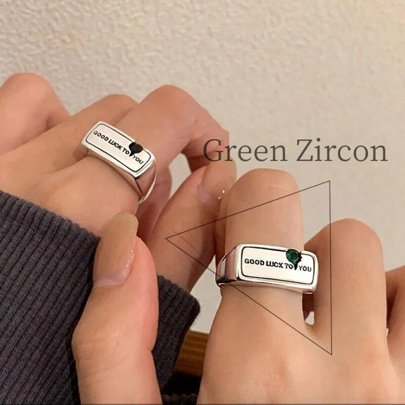 ANENJERY de culoare argintie verde zircon rar retro industria grea inel cu scrisoare norocoasă pentru femei cadou de bijuterii de petrecere