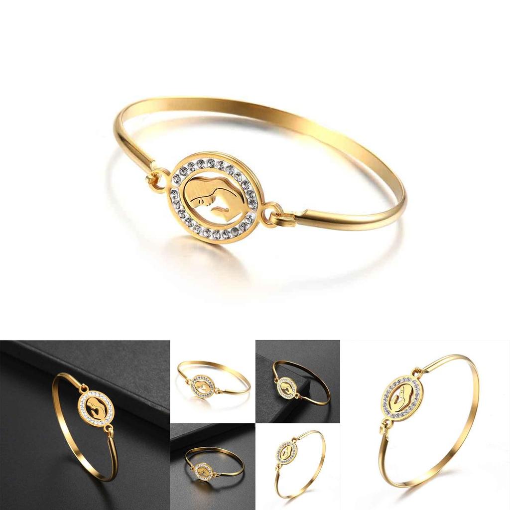 Exquisite Gold Plated Simple Cuff Bangle With Shimmering Rhinestones Jewelry Piece