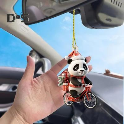 Christmas Car Pendant Lifelike Riding Panda Shape Lightweight Hanging Accessory Christmas Trees Doors Windows Decoration Hanging Ornament Bag or