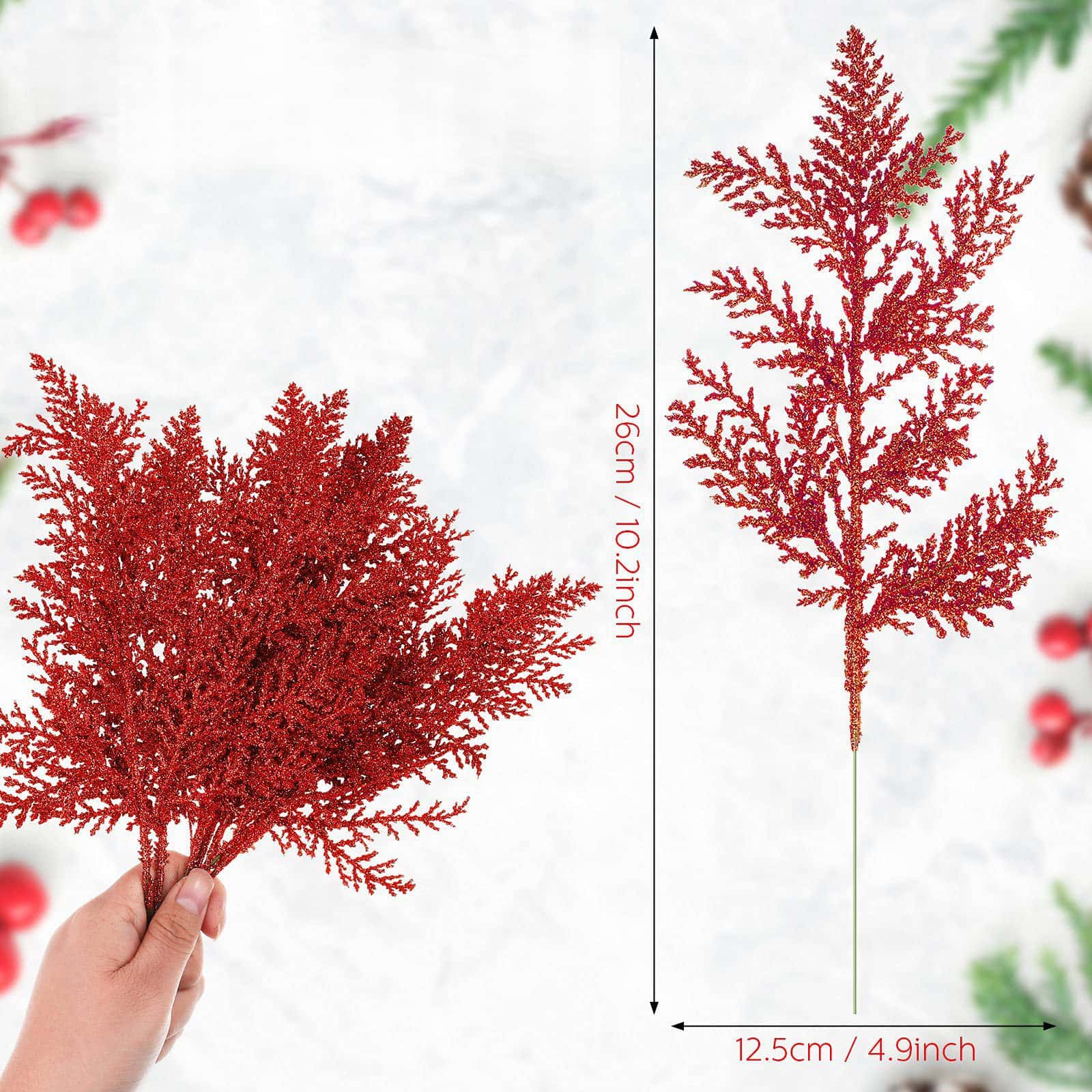 

20/30 шт. Искусственные ветки сосновой хвои Блестящие листья Рождественские цветы DIY домашний и садовый декор Ветки для венка 20PCS красный