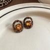 Silver needle autumn and winter retro leopard print geometric square round stud earrings Maillard simple earrings niche high-end earrings