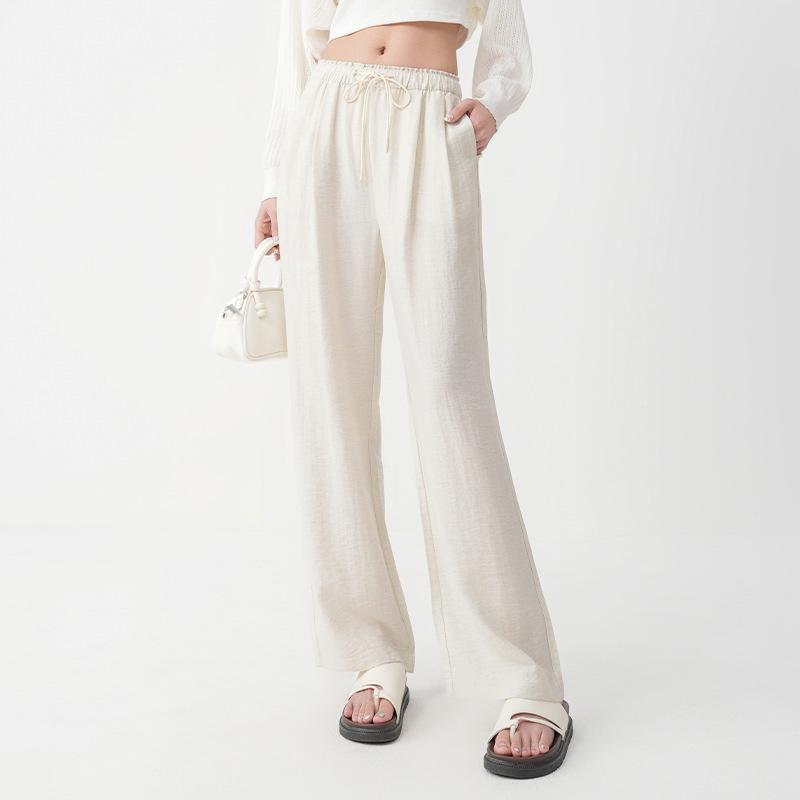 

Women s Summer Wide Leg Pants - Breathable, Elastic Waist, Drawstring, Slimming, Loose Fit (Style #2508) XXL слоновая кость