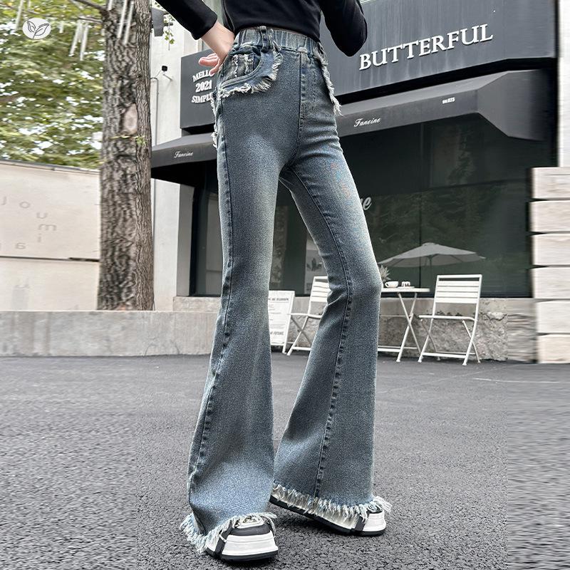 Girls' Autumn Bell Bottom Jeans - Fashionable, Stretchy Pants for Medium and Large Children 2026
