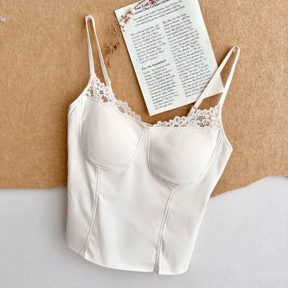 Lace Seamless Camisole with Built-in Bra - Slimming Layered Tank Top M:45-55kg