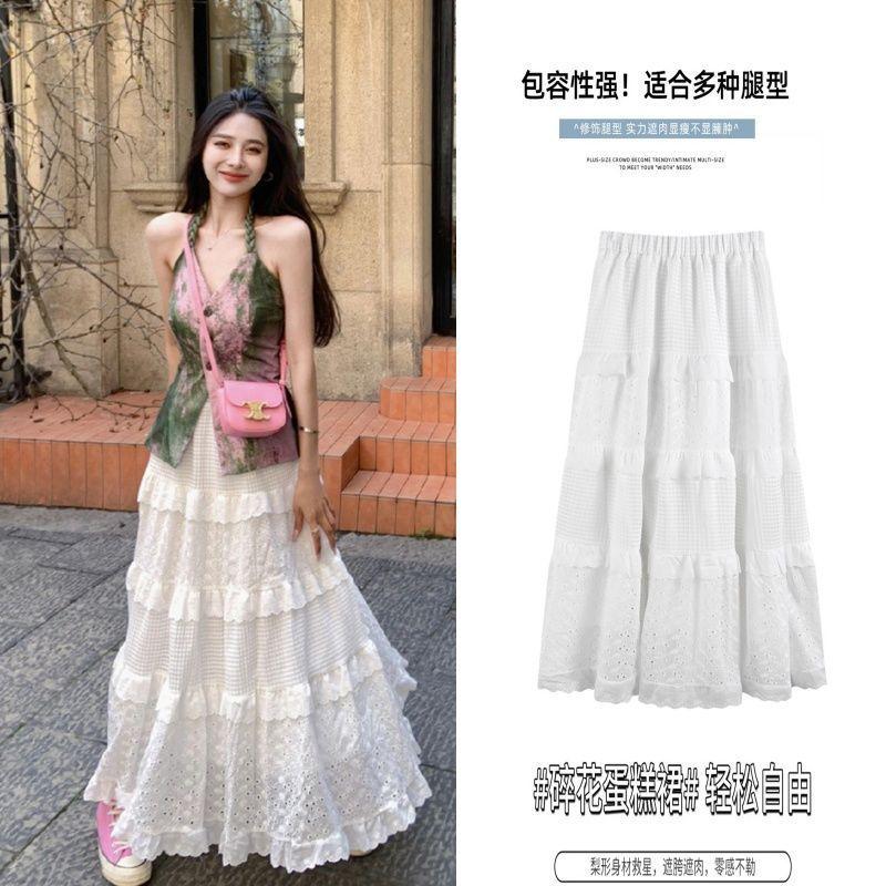White Lace Skirt Women's Spring and Summer New Pendant Floral Cake Skirt Vacation Style A-word Skirt