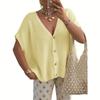 Women New Loose V Neck Short Sleeve Knit Cardigan, Fashion Casual Sweater
