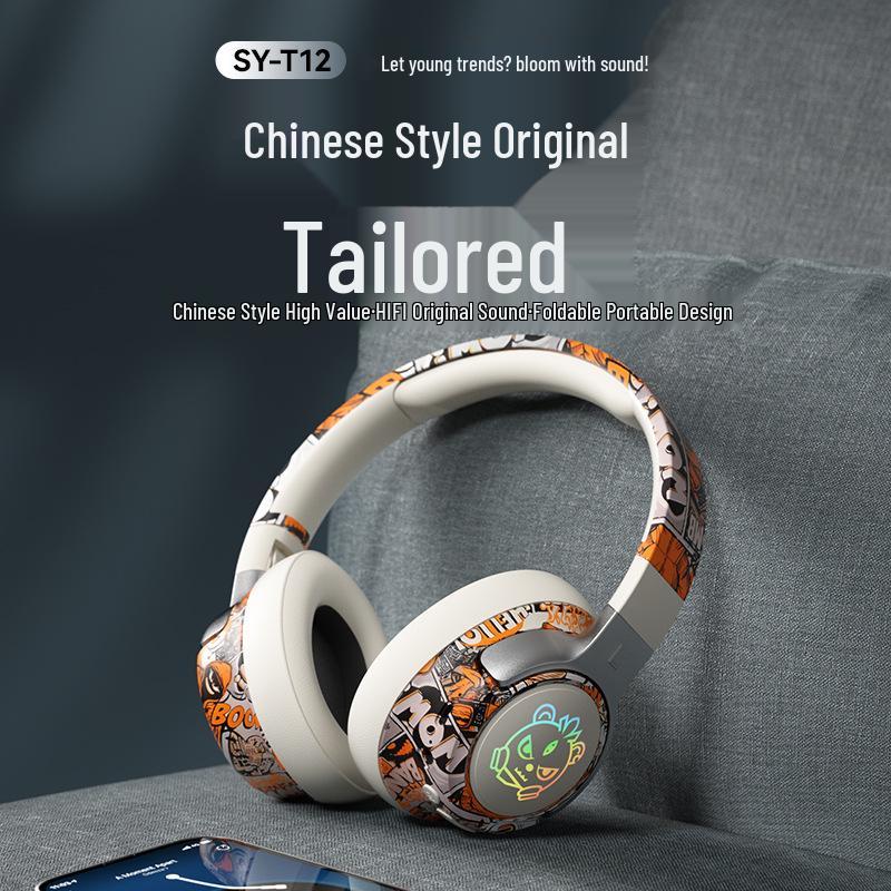 2025 Graffiti Chinese Trend Wireless Bluetooth Gaming Headphones with Ultra-long Battery Life