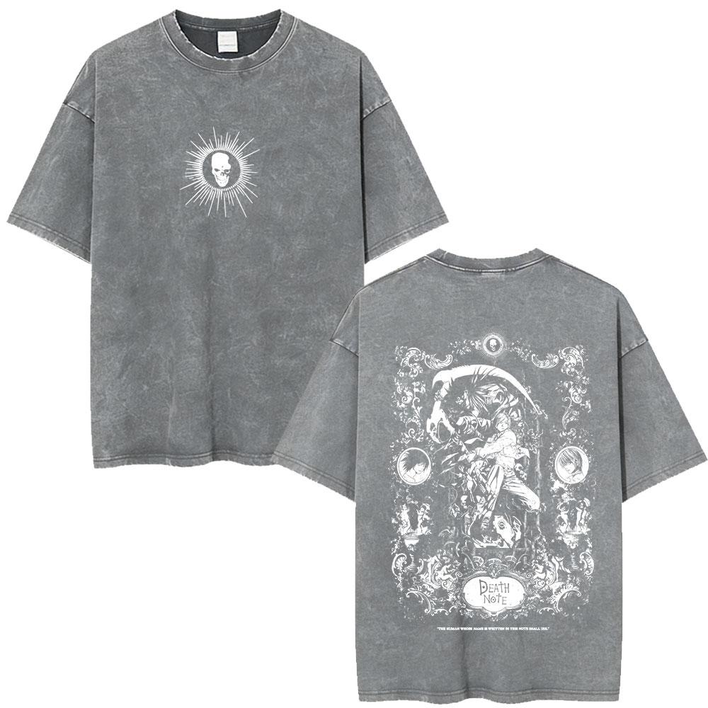 Vintage Washed Anime Death Note Ryuk Yagami Light LLawliet T Shirts Mens Women Cotton Tee Shirt Fashion Short Sleeve Tshirts