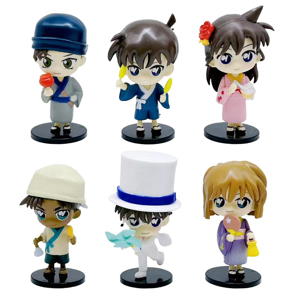 

6Pcs/Set 8cm Detective Action Figure Q Version Anime Figure Kuroba Kaito Mouri Ran Haibara Ai Model Dolls Kids Cake Decoration