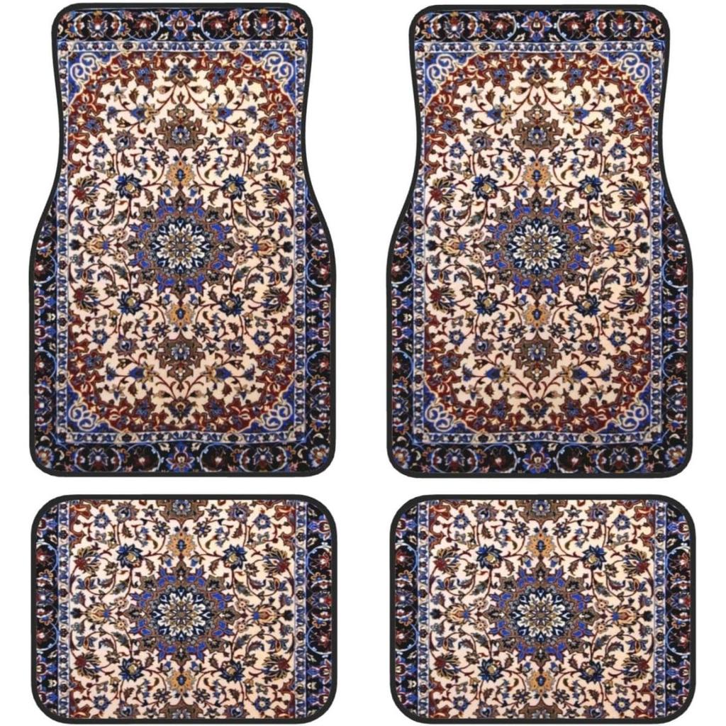 Car Floor Mats Set Of 4, Oriental Turkish Persian Carpet Front And Back Rug Mats Decorative Universal For Cars SUV Trucks Vans