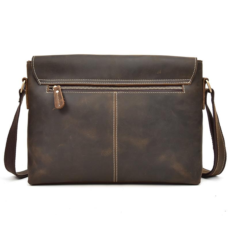 Men's Handbag Shoulder Bag Large Capacity Top Layer Cowhide Crossbody Bag 13 Inch Genuine Leather Flap Shoulder Bag Briefcase